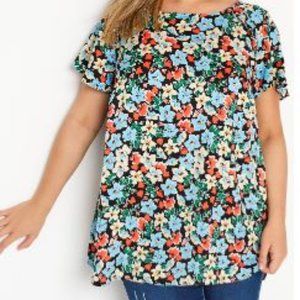 Yours UK Black & Blue Floral Frill Shoulder Top 2X